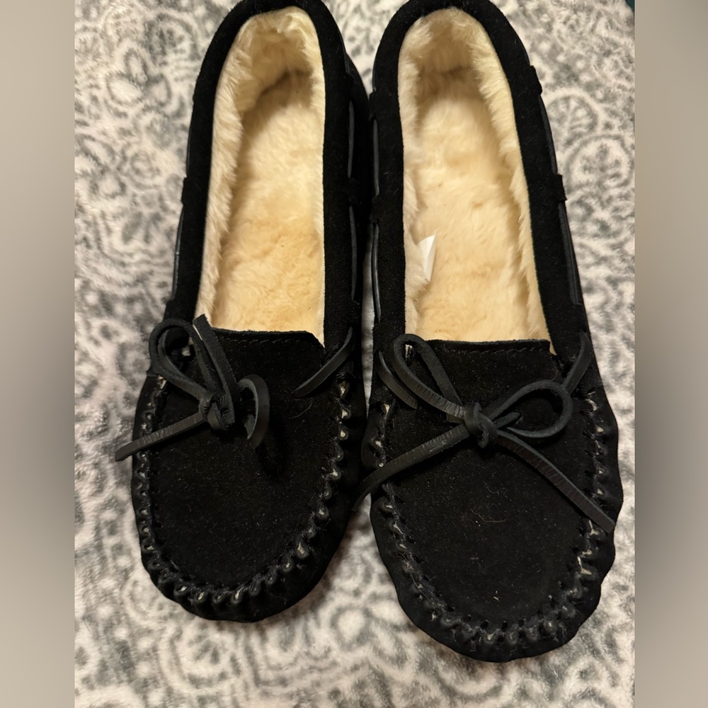 Black suede House slippers size 9